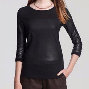Theory Faux Leather Blocked Long Sleeve Top - SM